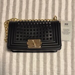 MW Black Studded Crossbody Bag with Gold Chain